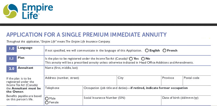 empire life annuity application