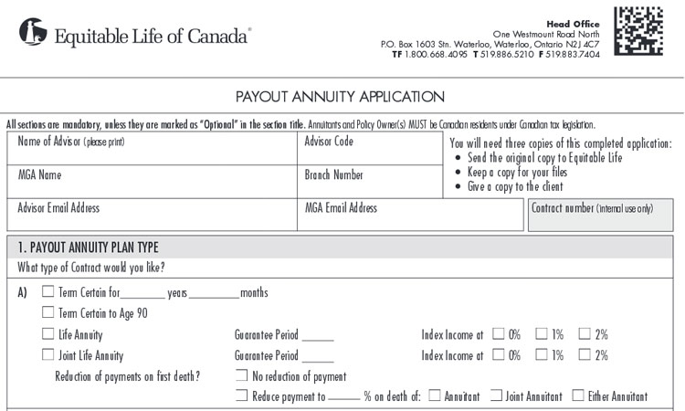 equitable life annuity application