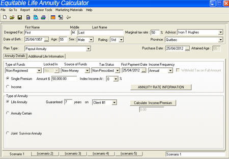 equitable life annuity calculator