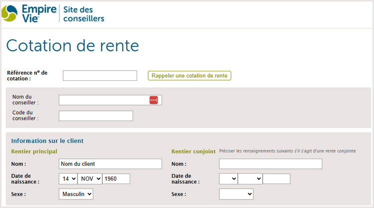 Empire Vie Calculateur de rente Empire Vie Calculateur de rente