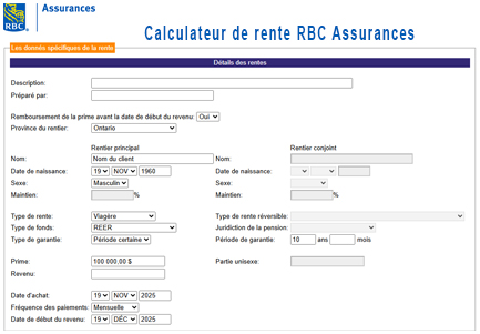 RBC Assurances Calculateur de rente RBC Assurances Calculateur de rente