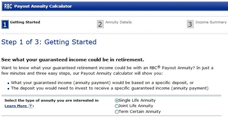 rbc payout annuity calculator