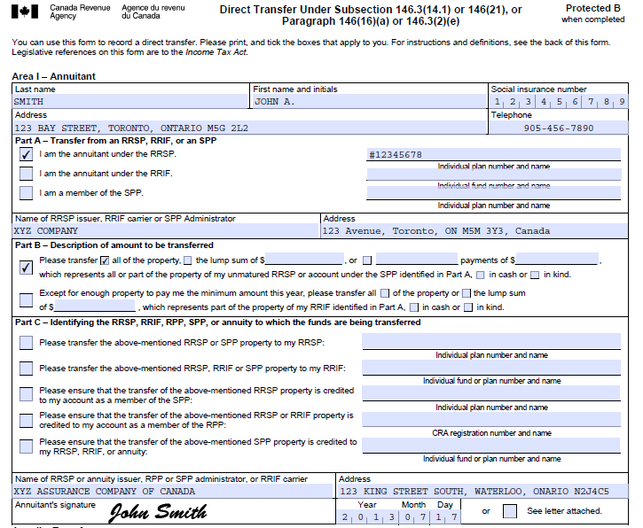 first name and initials tax form canada example